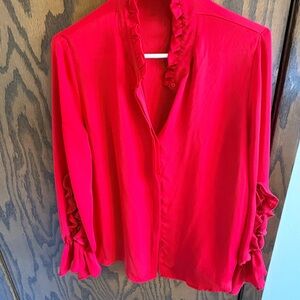 Zara Vibrant Red Ruffle Blouse